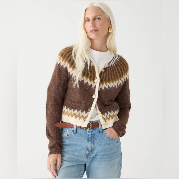 NWT J. Crew Fair Isle cardigan sweater in brushed yarn, Size L - Picture 2 of 16